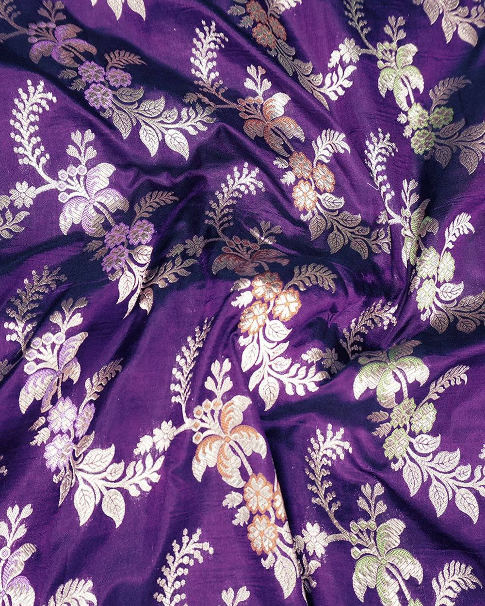 Purple Pure Katan Saree with Detailed Floral Meenakari Weave