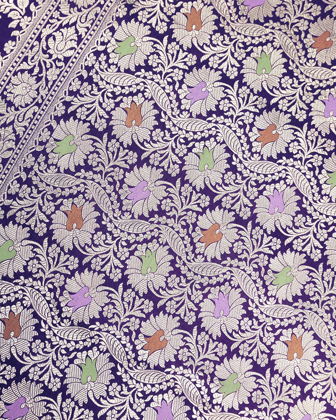 Purple Pure Katan Saree with Detailed Floral Meenakari Weave