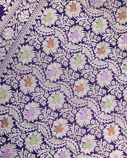 Purple Pure Katan Saree with Detailed Floral Meenakari Weave