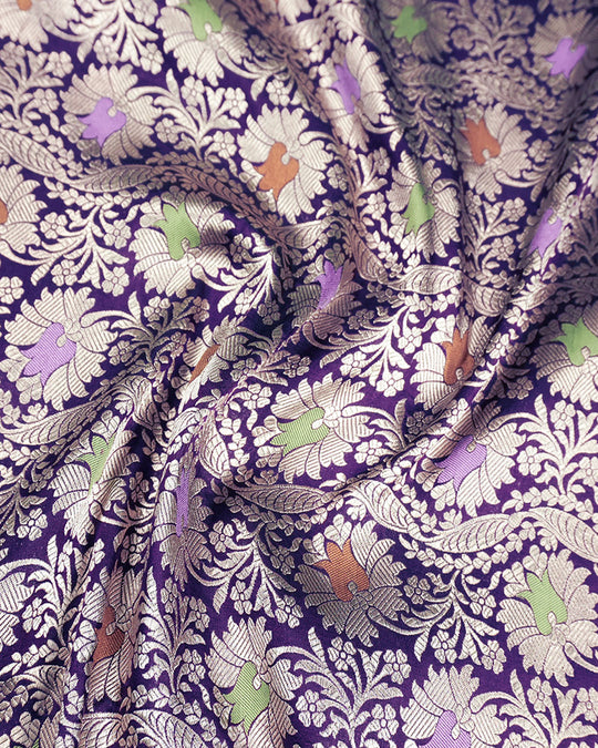Purple Pure Katan Saree with Detailed Floral Meenakari Weave