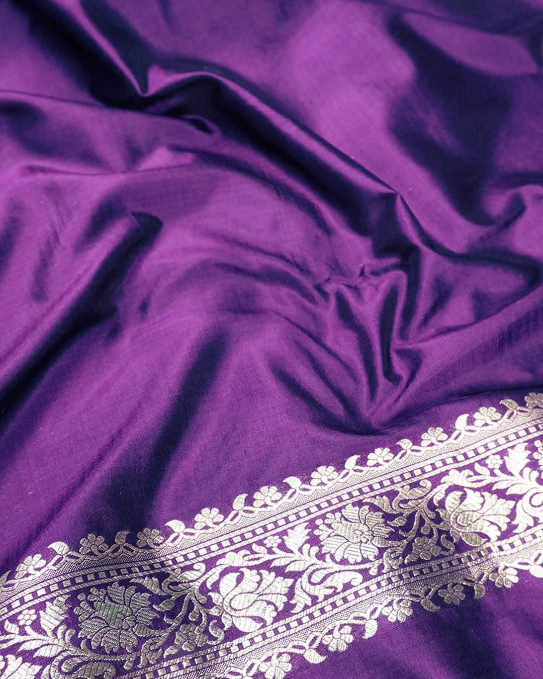 Purple Pure Katan Saree with Detailed Floral Meenakari Weave