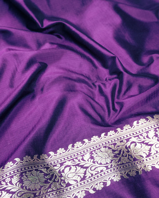 Purple Pure Katan Saree with Detailed Floral Meenakari Weave