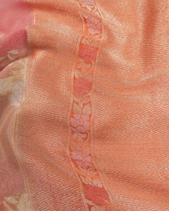 Coral Peach Pure Chiffon Saree with Intricate Floral Meenakari Weaves