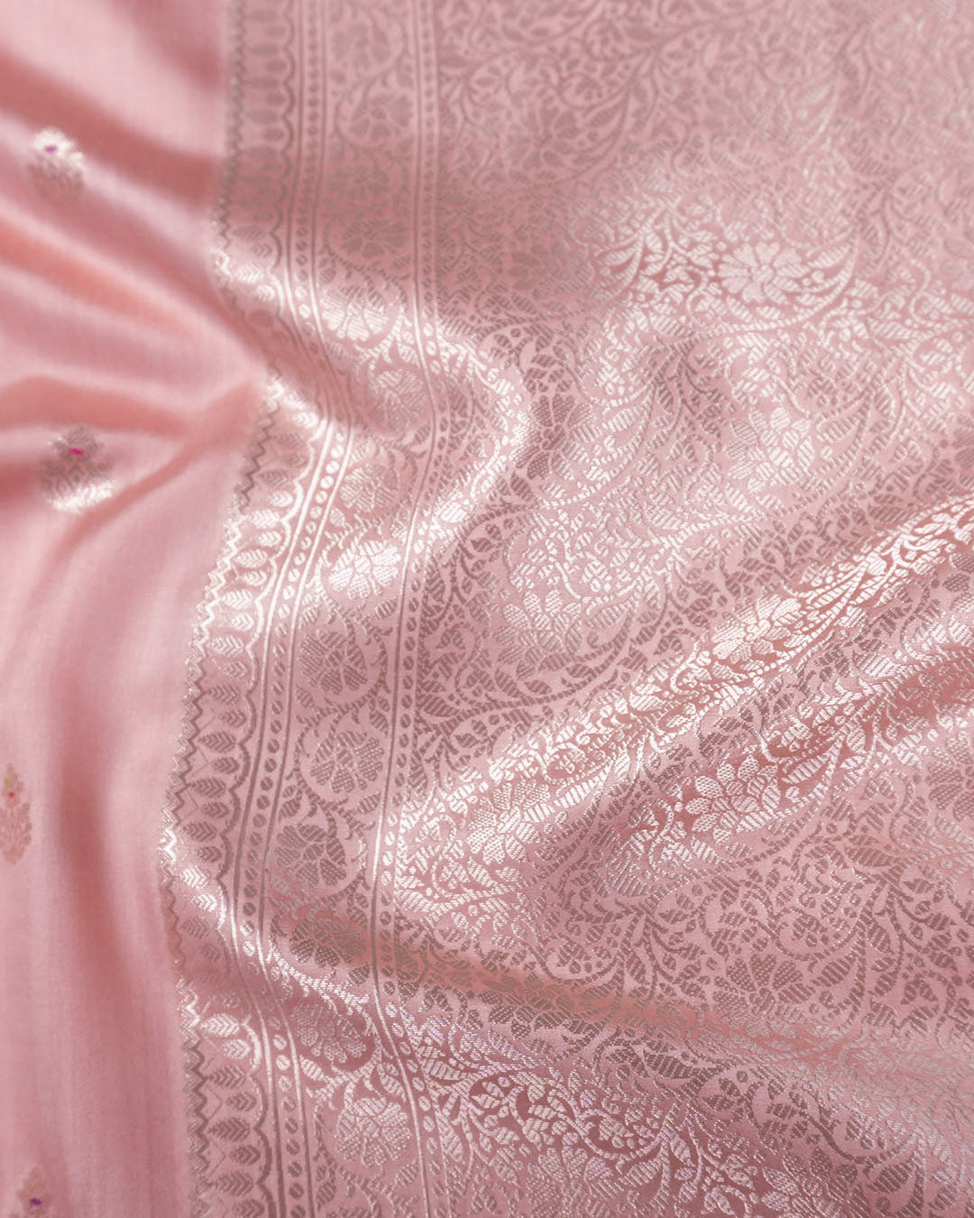 Blush Peach Pure Banarasi Saree with Leheriya Weaving and Meenakari Border