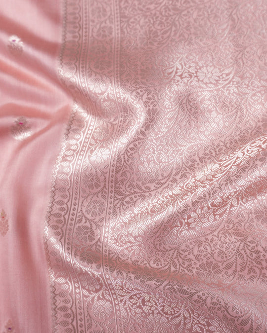 Blush Peach Pure Banarasi Saree with Leheriya Weaving and Meenakari Border