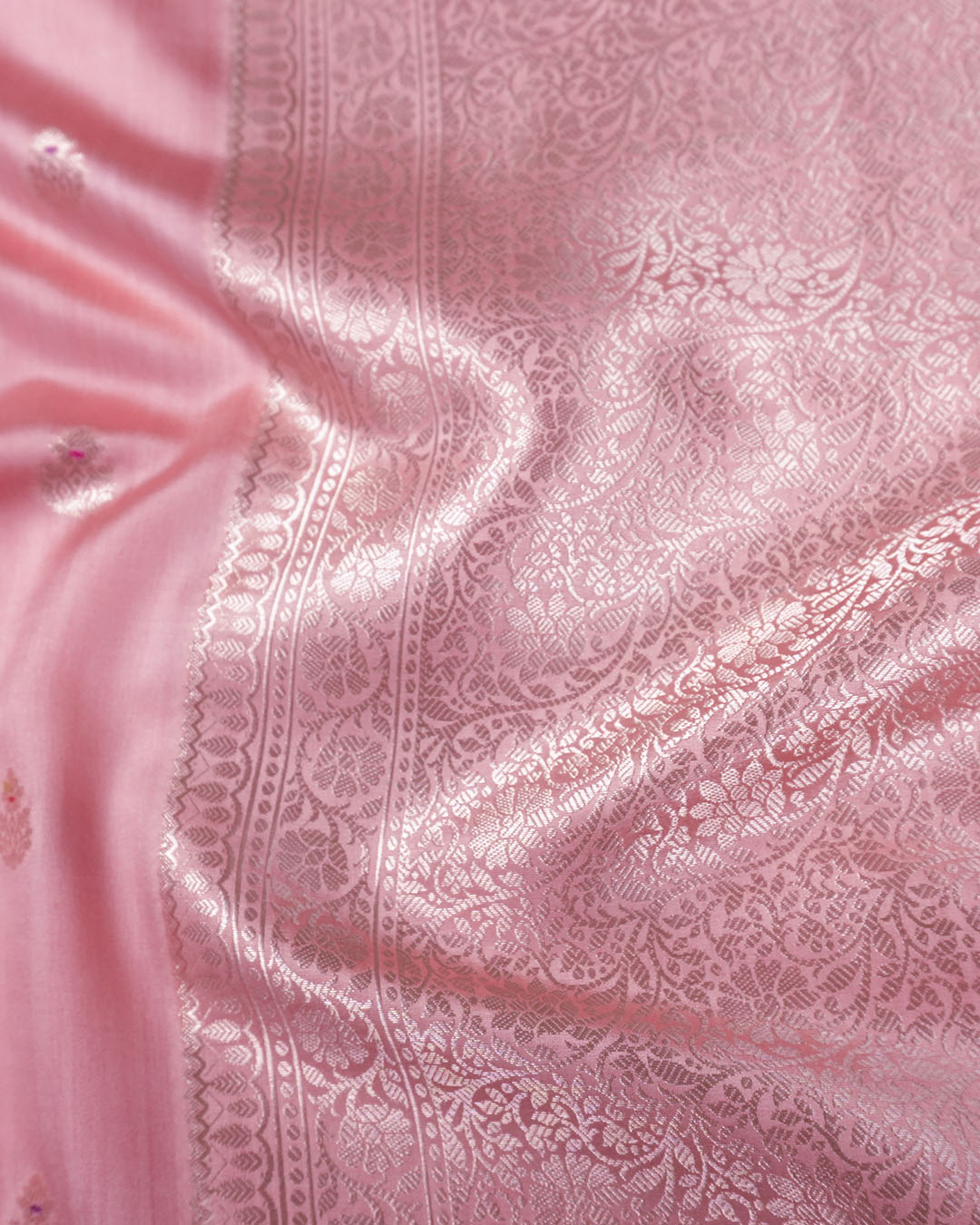 Blush Peach Pure Banarasi Saree with Leheriya Weaving and Meenakari Border