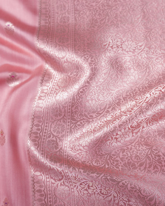 Blush Peach Pure Banarasi Saree with Leheriya Weaving and Meenakari Border