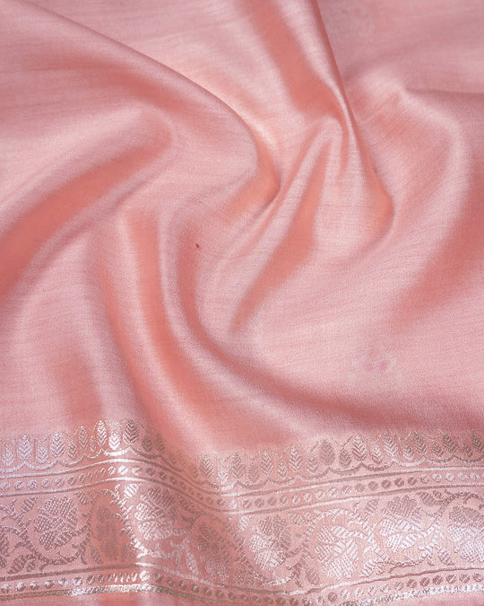 Blush Peach Pure Banarasi Saree with Leheriya Weaving and Meenakari Border