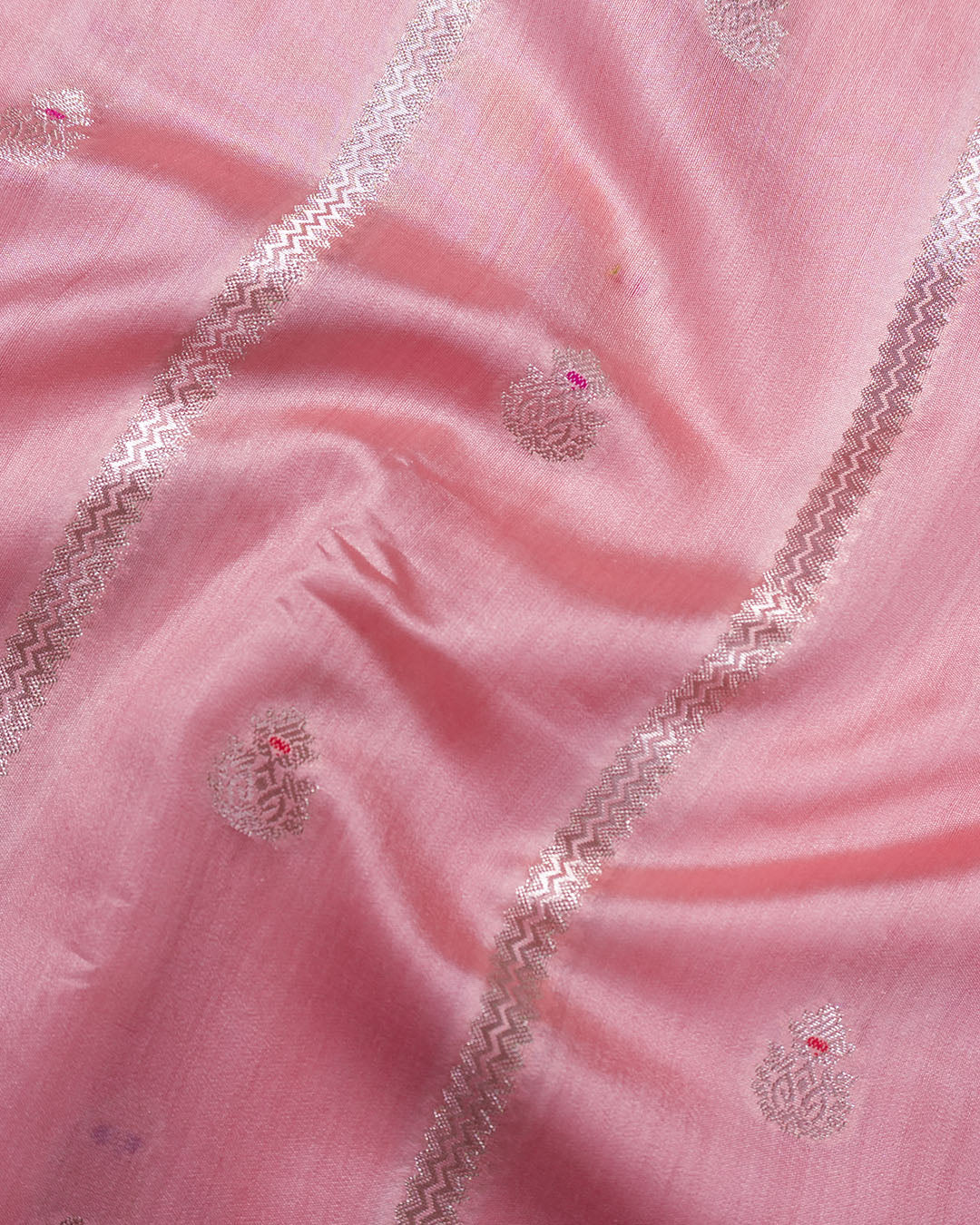 Blush Peach Pure Banarasi Saree with Leheriya Weaving and Meenakari Border