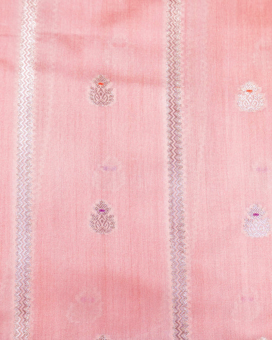 Blush Peach Pure Banarasi Saree with Leheriya Weaving and Meenakari Border
