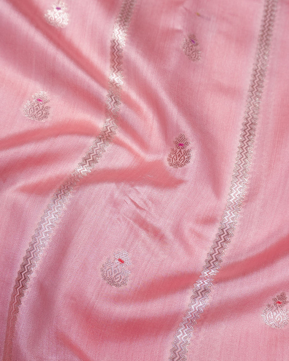 Blush Peach Pure Banarasi Saree with Leheriya Weaving and Meenakari Border