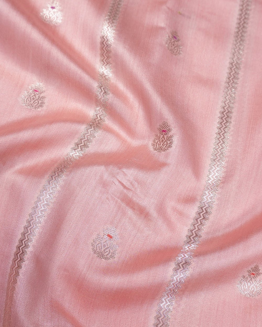 Blush Peach Pure Banarasi Saree with Leheriya Weaving and Meenakari Border