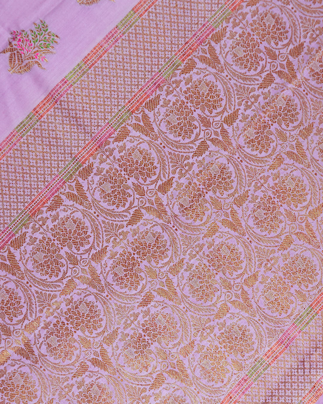 Soft Lilac Pure Muga Saree with Meenakari Antique Zari Weaves