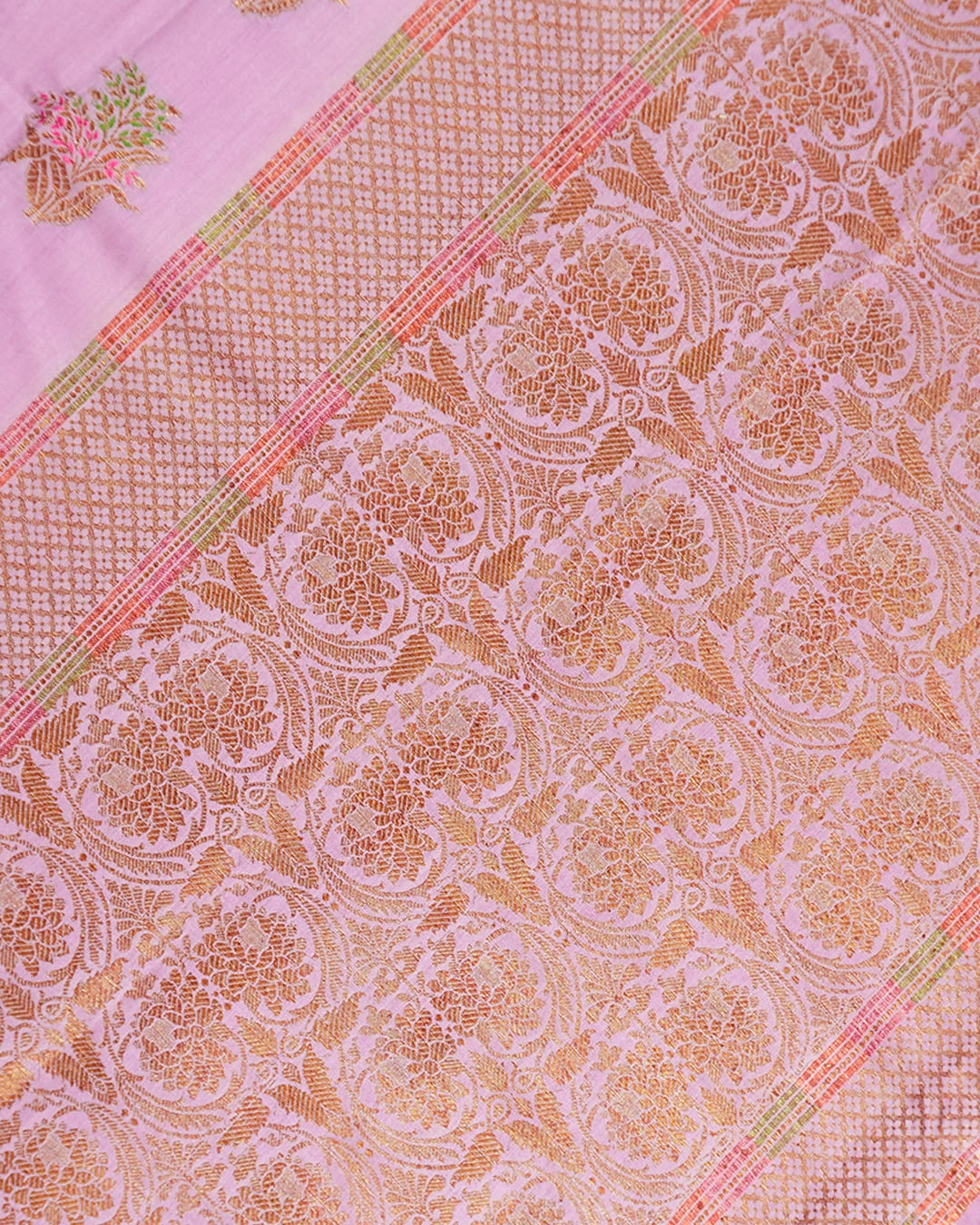 Soft Lilac Pure Muga Saree with Meenakari Antique Zari Weaves