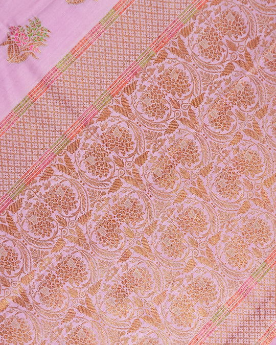 Soft Lilac Pure Muga Saree with Meenakari Antique Zari Weaves