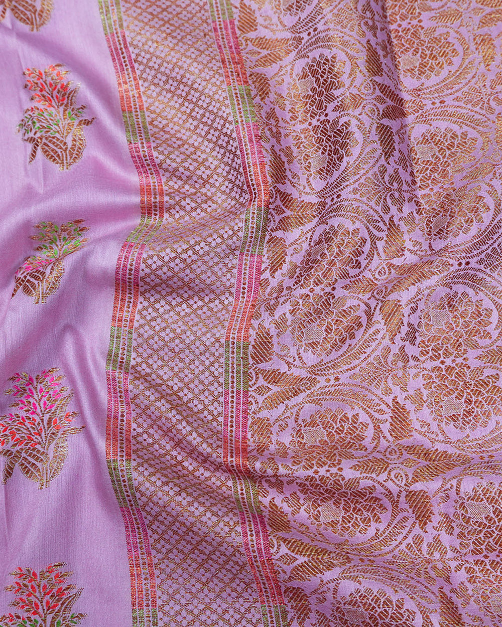 Soft Lilac Pure Muga Saree with Meenakari Antique Zari Weaves