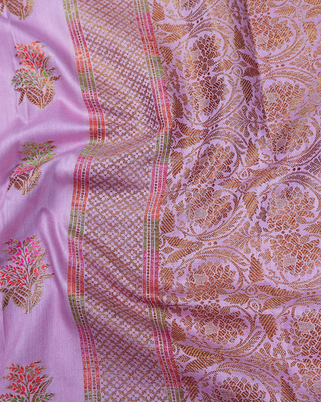 Soft Lilac Pure Muga Saree with Meenakari Antique Zari Weaves