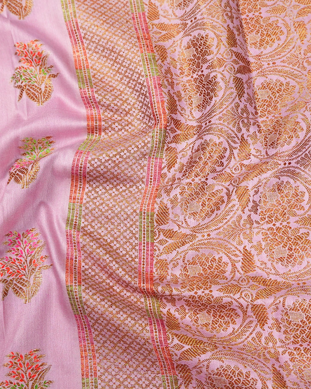 Soft Lilac Pure Muga Saree with Meenakari Antique Zari Weaves