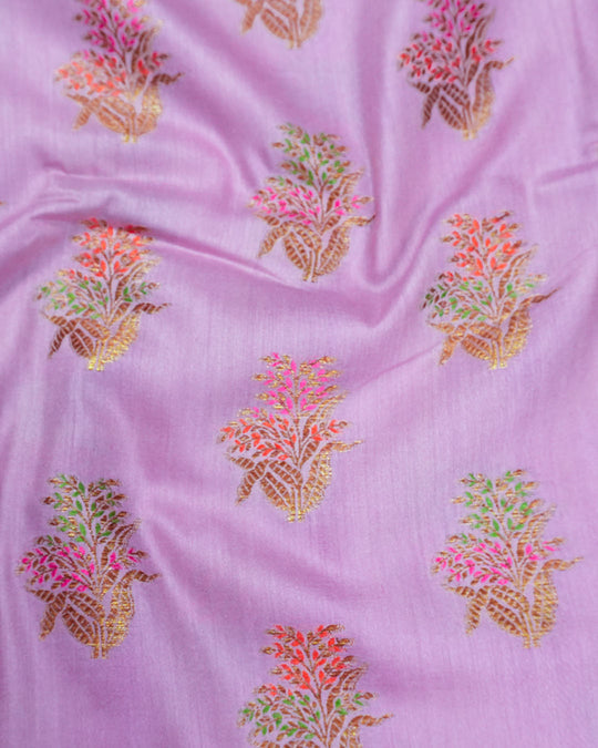 Soft Lilac Pure Muga Saree with Meenakari Antique Zari Weaves