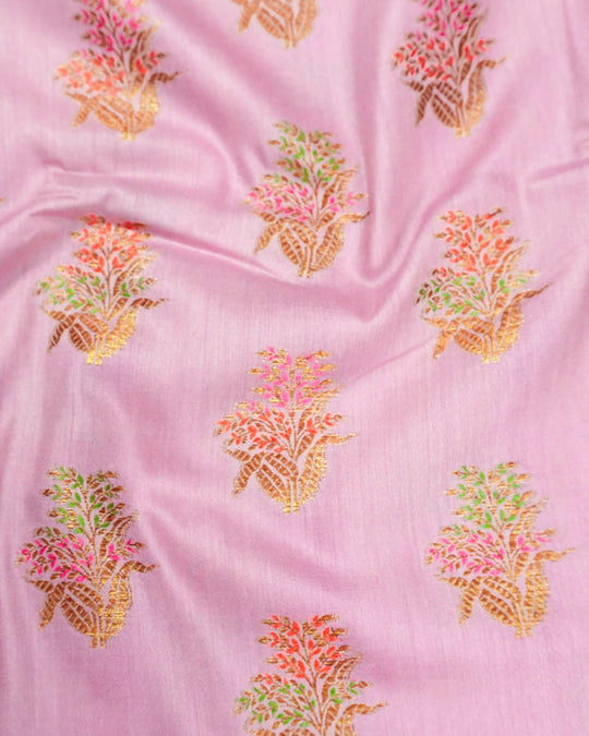 Soft Lilac Pure Muga Saree with Meenakari Antique Zari Weaves