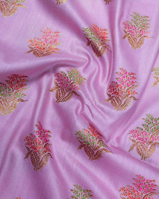 Soft Lilac Pure Muga Saree with Meenakari Antique Zari Weaves