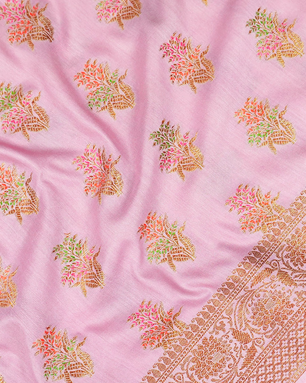 Soft Lilac Pure Muga Saree with Meenakari Antique Zari Weaves