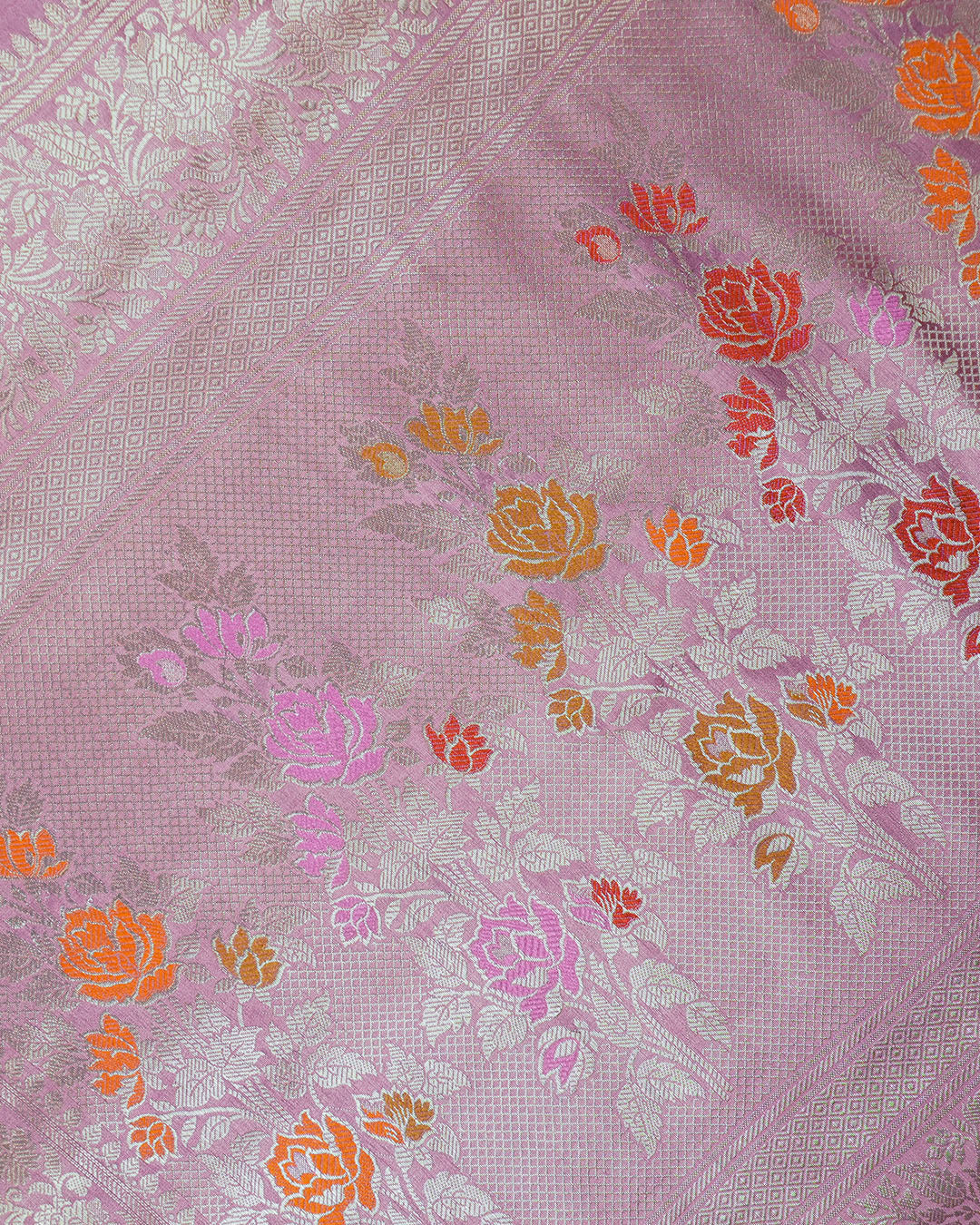 Opera Mauve Pure Banarasi Saree with Floral Weave and Rich Pallu