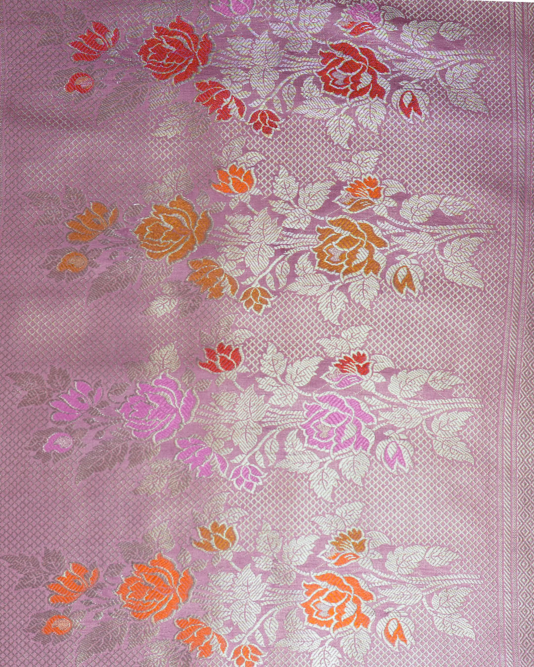 Opera Mauve Pure Banarasi Saree with Floral Weave and Rich Pallu