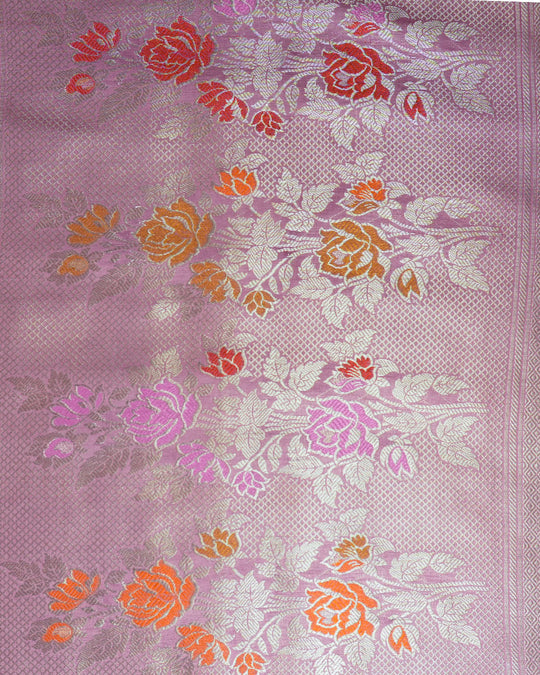 Opera Mauve Pure Banarasi Saree with Floral Weave and Rich Pallu