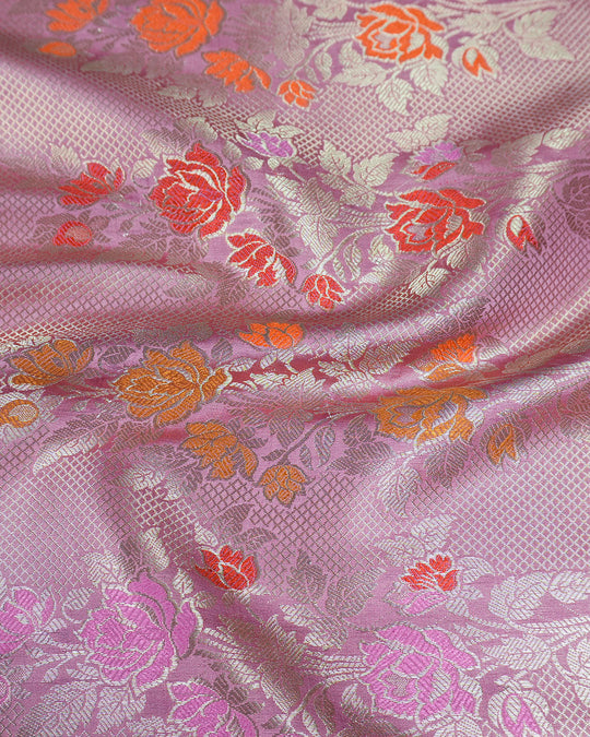 Opera Mauve Pure Banarasi Saree with Floral Weave and Rich Pallu