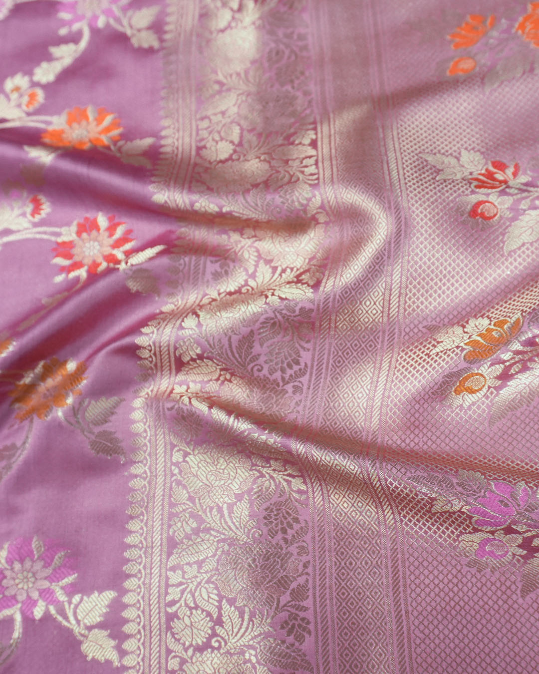 Opera Mauve Pure Banarasi Saree with Floral Weave and Rich Pallu
