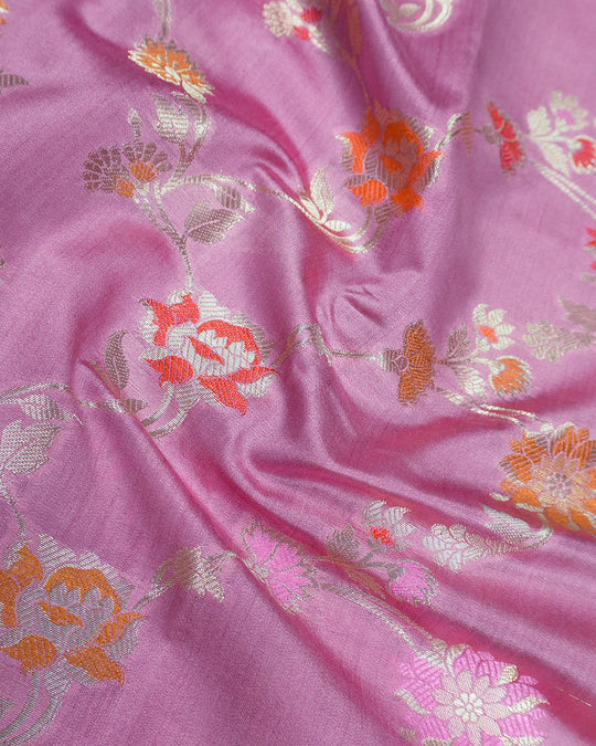 Opera Mauve Pure Banarasi Saree with Floral Weave and Rich Pallu