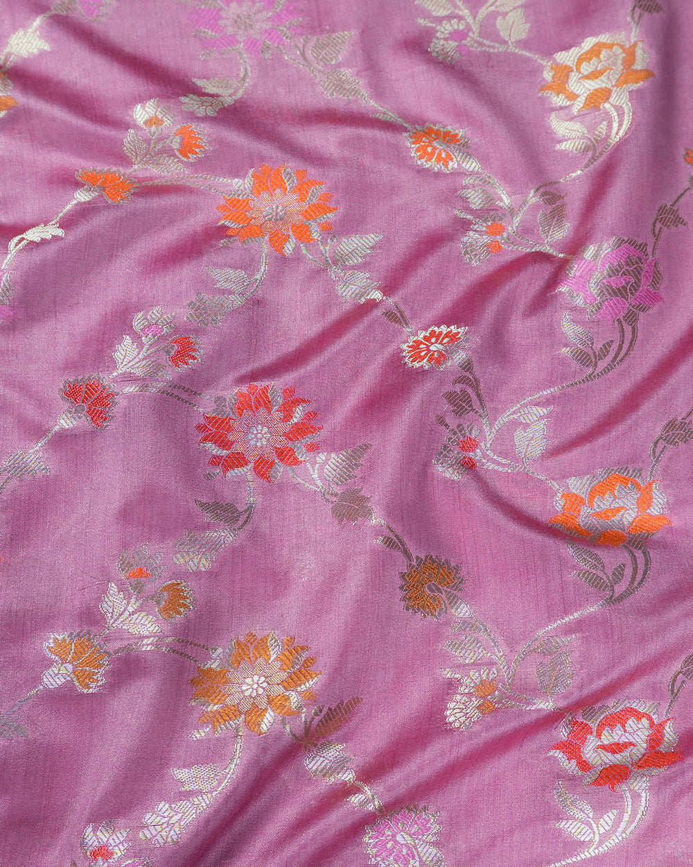Opera Mauve Pure Banarasi Saree with Floral Weave and Rich Pallu