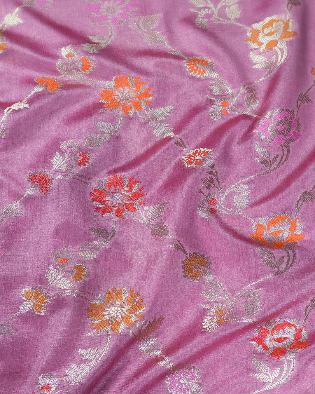 Opera Mauve Pure Banarasi Saree with Floral Weave and Rich Pallu