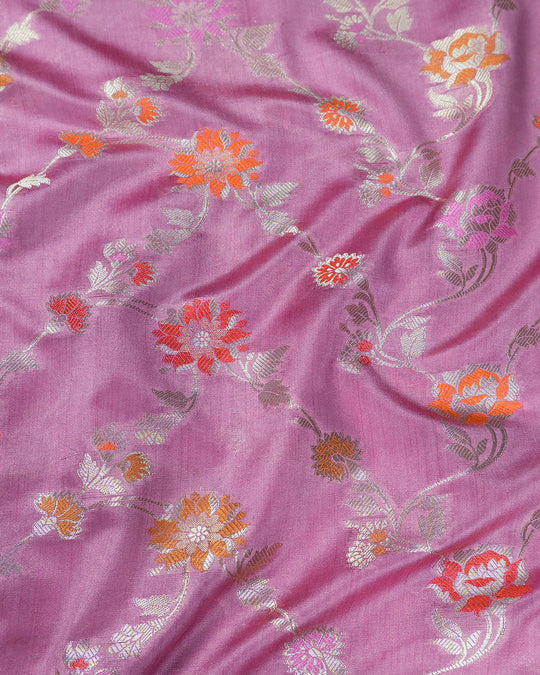 Opera Mauve Pure Banarasi Saree with Floral Weave and Rich Pallu