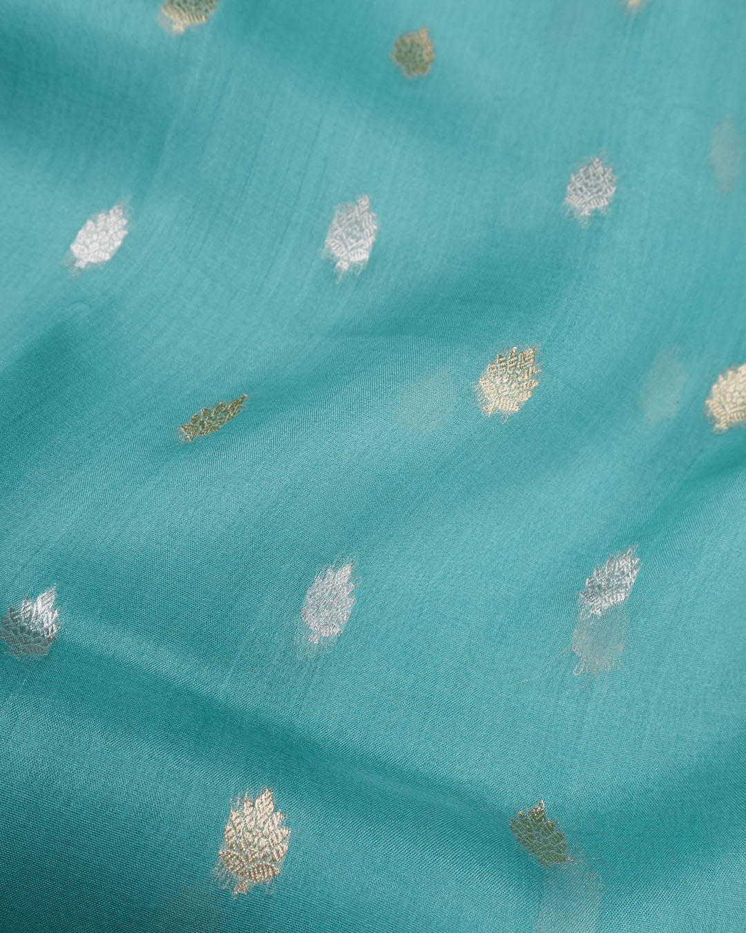 Teal Green Pure Tissue Saree with Classic Gold & Silver Buta Weaves - katansi