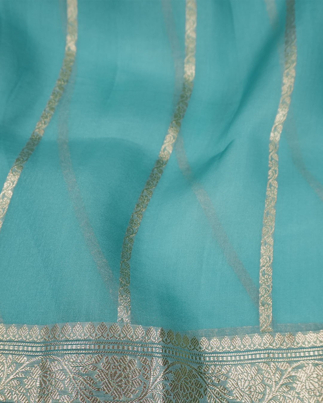Teal Green Pure Tissue Saree with Classic Gold & Silver Buta Weaves - katansi