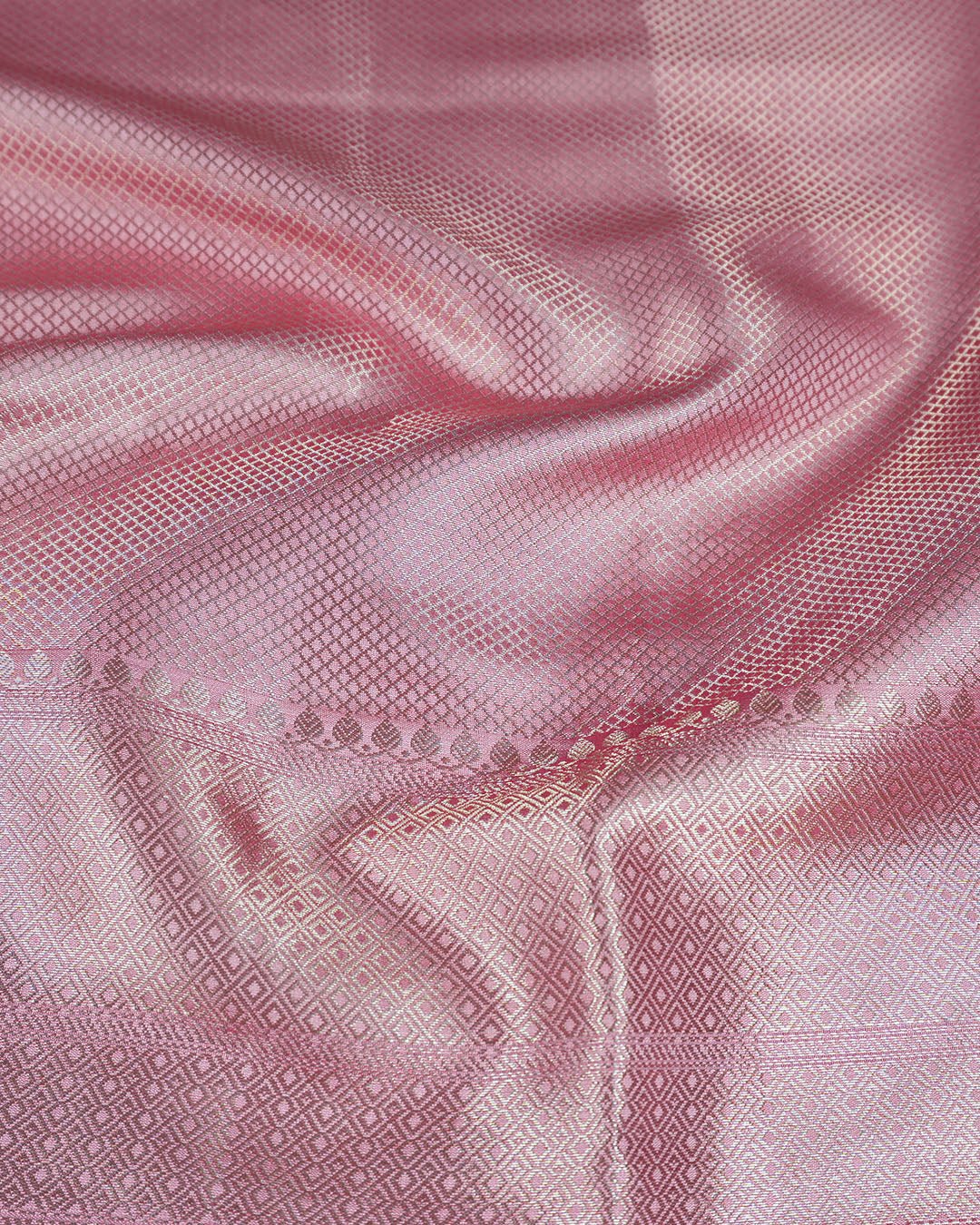 Mauve Pink Pure Banarasi Saree with Multi - color Floral Meenakari Accents - katansi