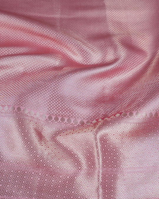Mauve Pink Pure Banarasi Saree with Multi - color Floral Meenakari Accents - katansi