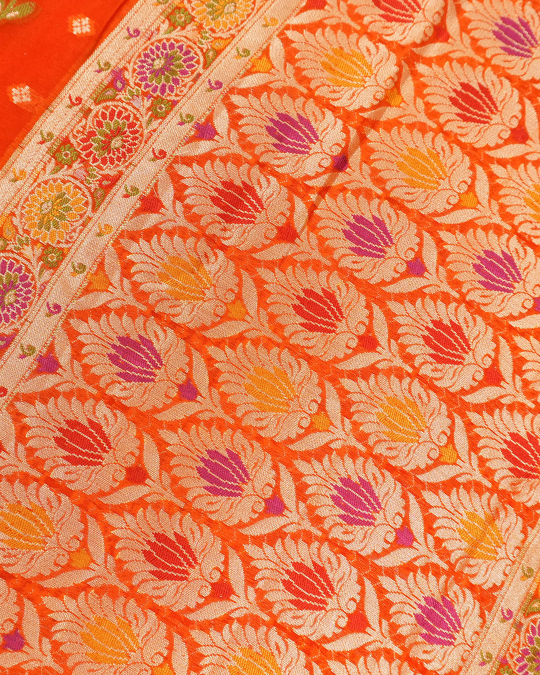 Orange Pure Chiffon Saree with Multi-color Meenakari Weaves