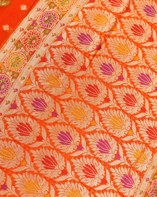 Orange Pure Chiffon Saree with Multi-color Meenakari Weaves