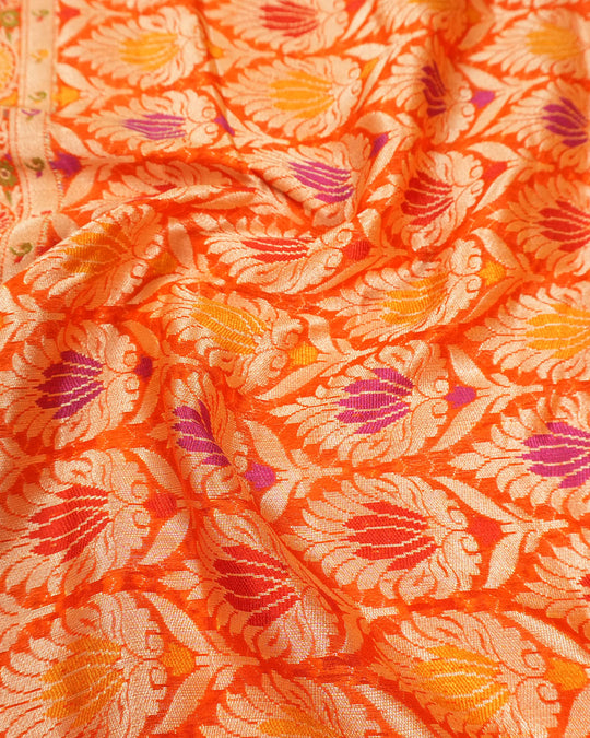 Orange Pure Chiffon Saree with Multi-color Meenakari Weaves