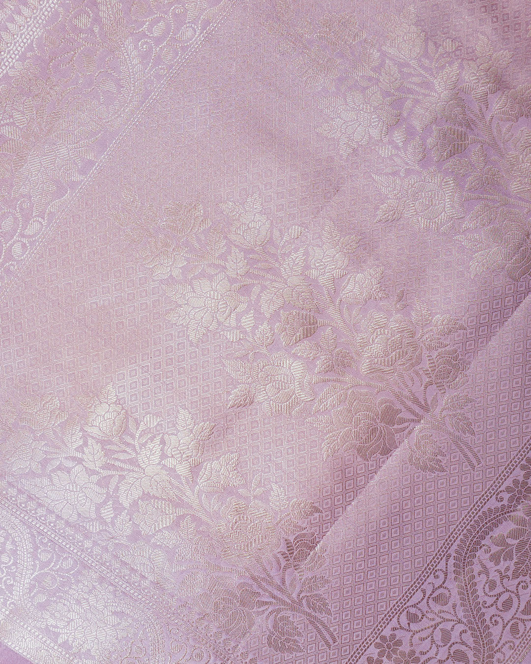 Dusty Lilac Pure Banarasi Saree with Vine Floral Jaal Weaves