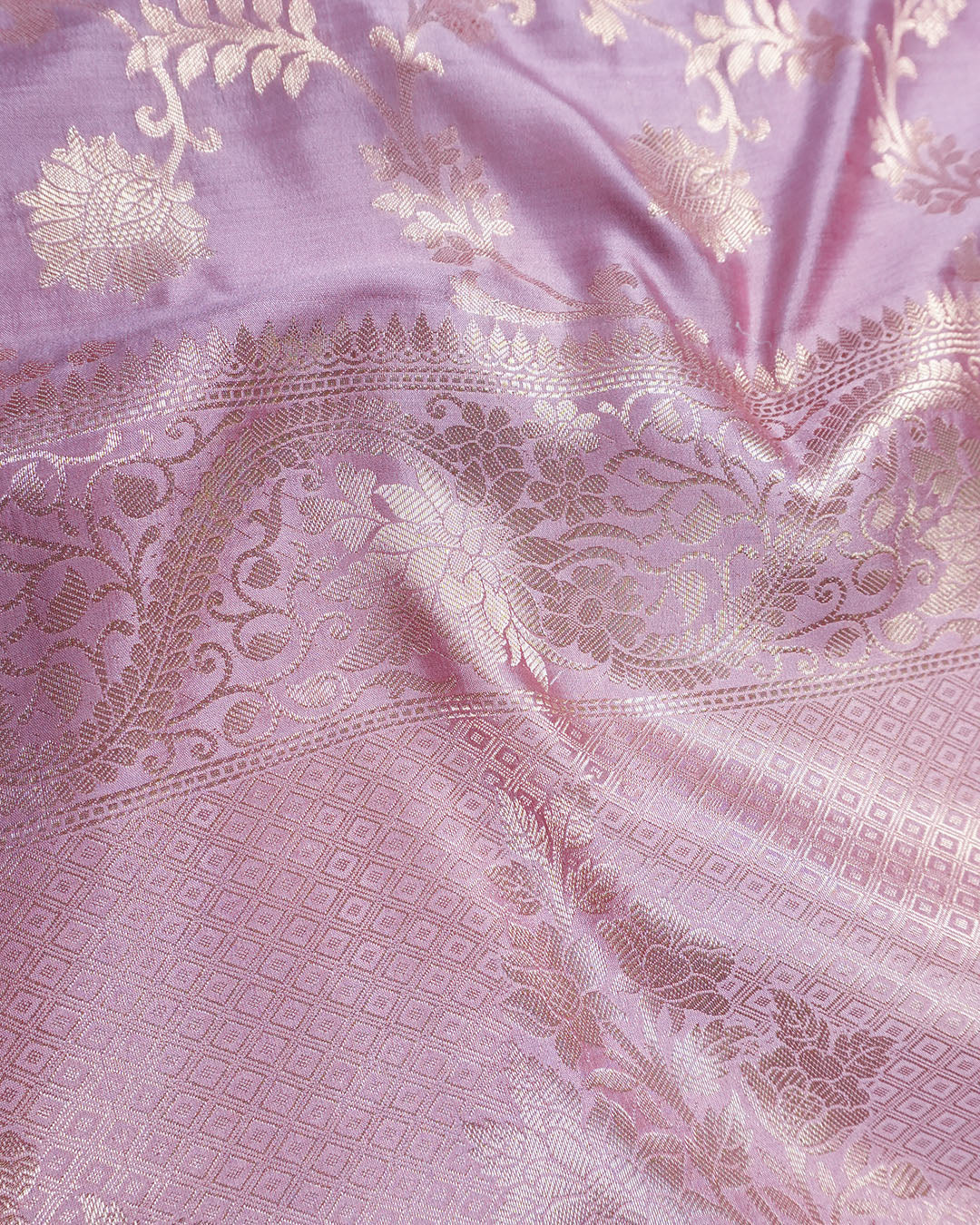 Dusty Lilac Pure Banarasi Saree with Vine Floral Jaal Weaves