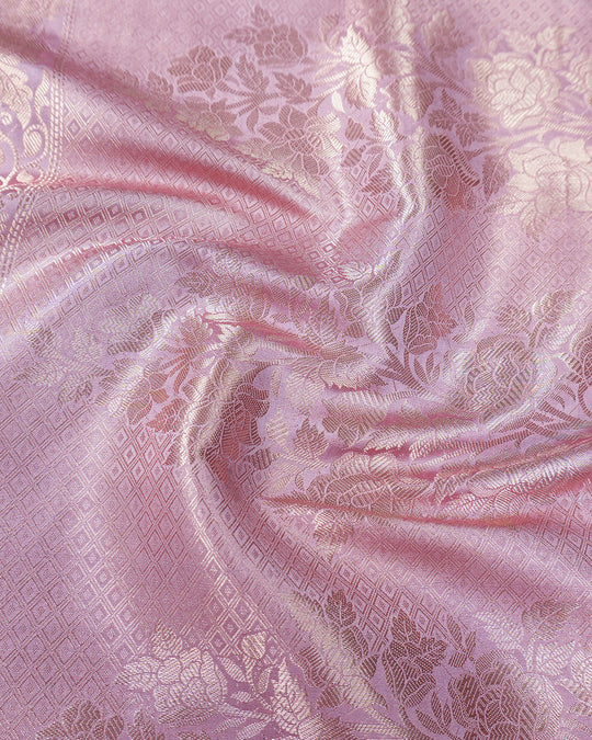 Dusty Lilac Pure Banarasi Saree with Vine Floral Jaal Weaves