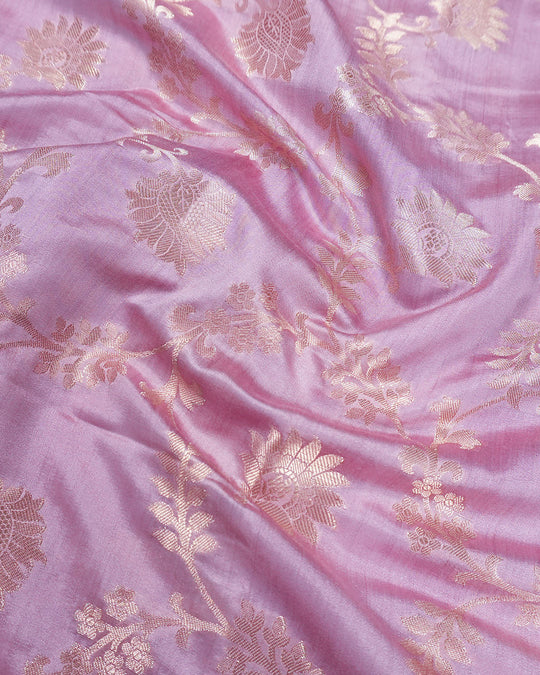Dusty Lilac Pure Banarasi Saree with Vine Floral Jaal Weaves