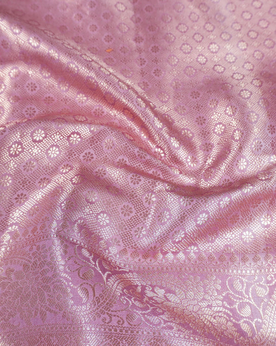 Dusty Lilac Pure Banarasi Saree with Vine Floral Jaal Weaves