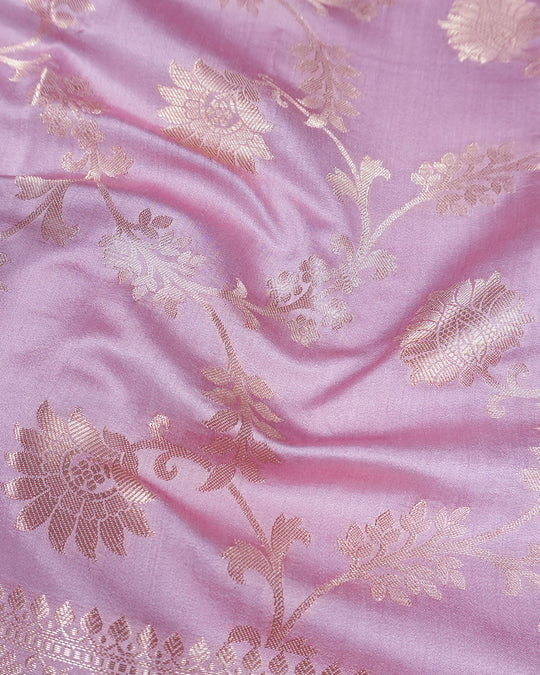 Dusty Lilac Pure Banarasi Saree with Vine Floral Jaal Weaves