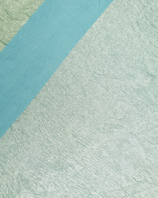 Turquoise Pure Muga & Tissue Saree with Stripe Weaves and Refined Minimal Border