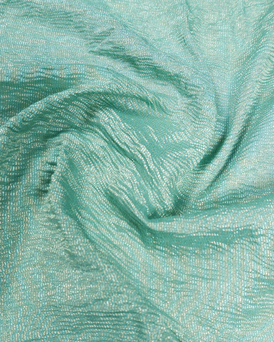 Turquoise Pure Muga & Tissue Saree with Stripe Weaves and Refined Minimal Border